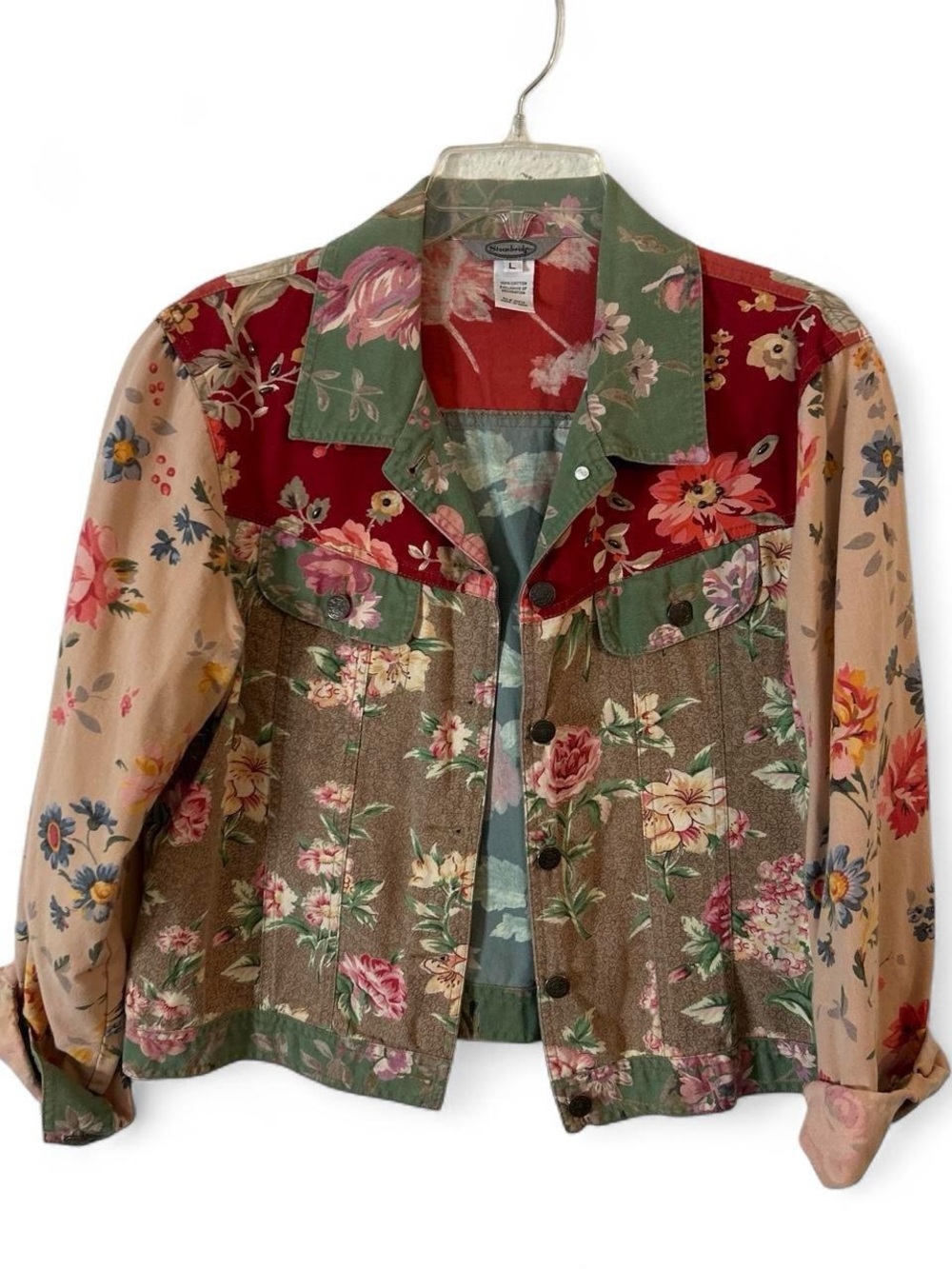 Stonebridge, vintage floral, patchwork, design, cotton, twill jacket, Boho vibe
